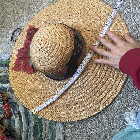 SOLD Wide Brim Sunhat with ribbon and fall leaves - Picture 7 of 10